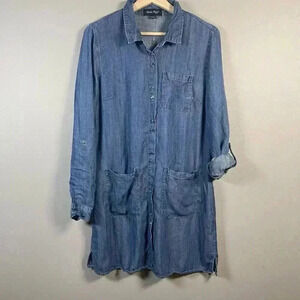 Charlie Paige Women Size M Blue Denim Shirt Dress Sleeve Button Front Pockets